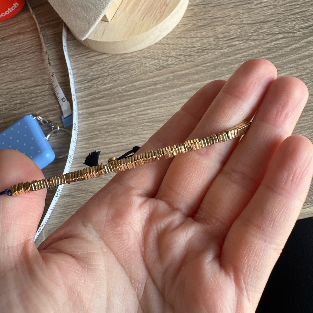 Gold Beaded Bracelet with Blue Cord - Picture 2 of 2